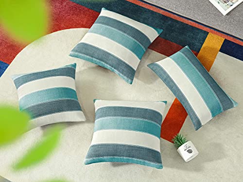 AmHoo Pack of 2 Farmhouse Stripe Check Throw Pillow Covers Set Case Cotton Linen Decorative Pillowcases Cushion Cover for Couch Bench Sofa 18x18Inch Teal Blue - Image 3