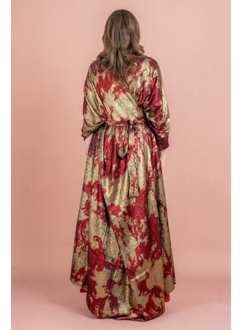 IKKXA Shimmer Wrap Design Elegant Jalabiya IK1050 Red