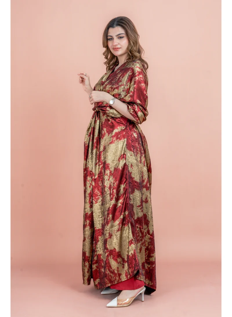 IKKXA Shimmer Wrap Design Elegant Jalabiya IK1050 Red