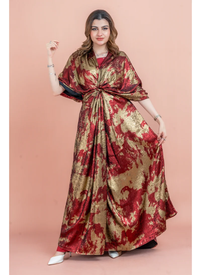 IKKXA Shimmer Wrap Design Elegant Jalabiya IK1050 Red