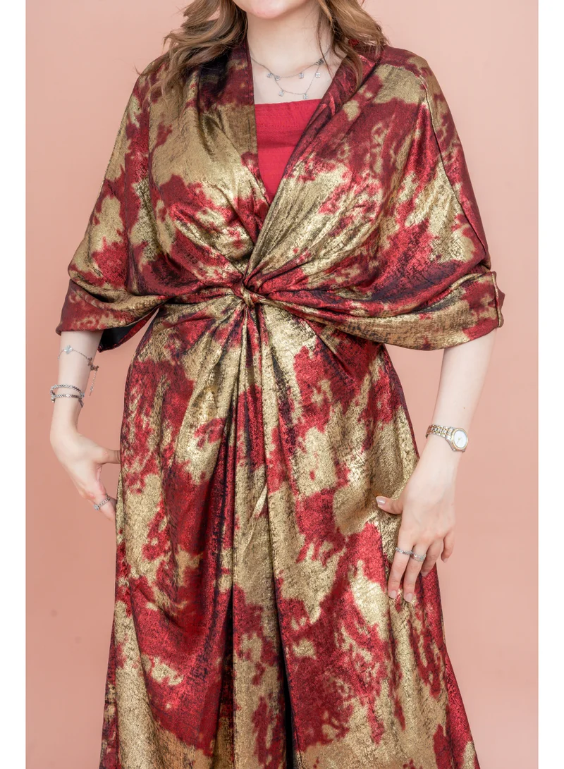 IKKXA Shimmer Wrap Design Elegant Jalabiya IK1050 Red