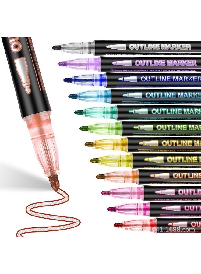 48 قیقة ضویّة ثنائية الراس للگریغرافي، قیقة ضویّة ملونة للگریغرافي، قیقة تاشيرة باللون المعدنی للخطوط، قیقة تاشيرة أوتوماتیکی للخطوط المعدنیة، مناسبة للإبداع الفني، الرسم، صنع الكارتات والحرف اليدویة DIY - Image 2