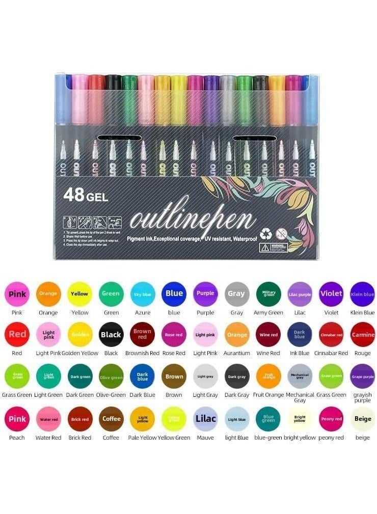 48 قیقة ضویّة ثنائية الراس للگریغرافي، قیقة ضویّة ملونة للگریغرافي، قیقة تاشيرة باللون المعدنی للخطوط، قیقة تاشيرة أوتوماتیکی للخطوط المعدنیة، مناسبة للإبداع الفني، الرسم، صنع الكارتات والحرف اليدویة DIY - Image 4