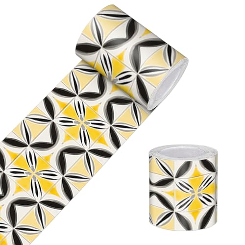 HOMETITUTE Wallpaper Border Peel and Stick Decorative Wall Trim Self Adhesive Mediterranean Style Accent Strip for Kitchen Living Room Bedroom Mirror Frame Hallway 4x196 Inch Tile Pattern Wall Border - Image 1