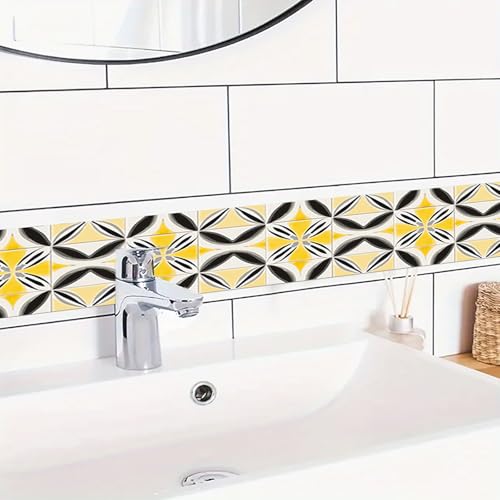 HOMETITUTE Wallpaper Border Peel and Stick Decorative Wall Trim Self Adhesive Mediterranean Style Accent Strip for Kitchen Living Room Bedroom Mirror Frame Hallway 4x196 Inch Tile Pattern Wall Border - Image 3