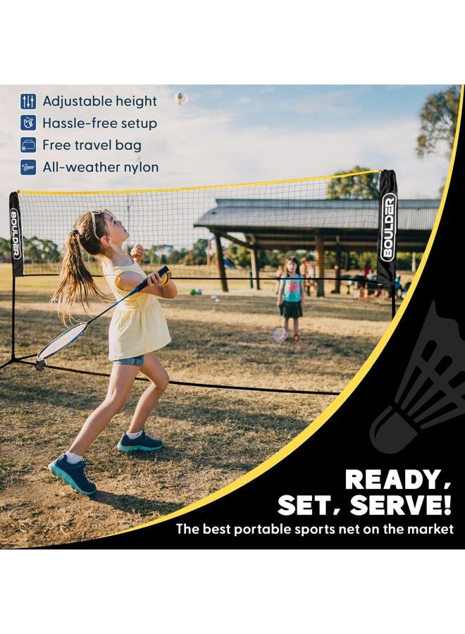 BOULDER Portable Badminton Pickleball Net - Foldable / Extendable Poles for Multiple Sports Heights (UP to 5 ft) - Ideal for Tennis, Pickleball, Soccer Tennis - Easy Setup (Black, 14 FT) - Image 3
