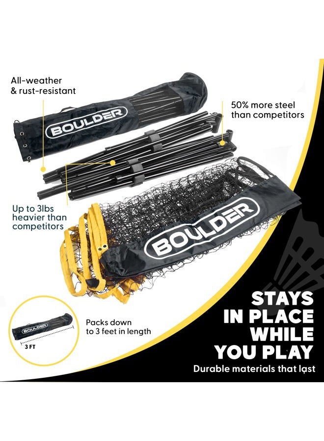 BOULDER Portable Badminton Pickleball Net - Foldable / Extendable Poles for Multiple Sports Heights (UP to 5 ft) - Ideal for Tennis, Pickleball, Soccer Tennis - Easy Setup (Black, 14 FT) - Image 2