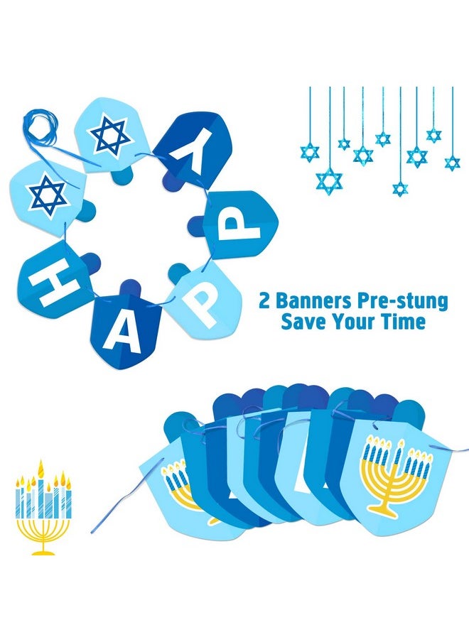 Bessmoso - Hanukkah Decorations Party Banner Holiday Party Dreidel Garland Chanukah Festival Day Supplies Blue Illumination Party Family Gathering Decorations - Image 1