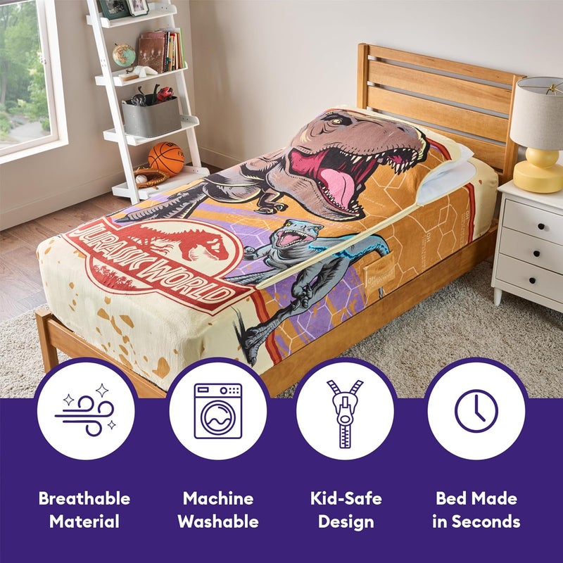 Bleacher Creatures ZippySack Twin Bed Zip-Up Bedding – Super Soft Fleece Fitted Blanket with Side Pocket & Durable Zipper – Easy Bed-Making for Kids (Jurassic) - Image 4