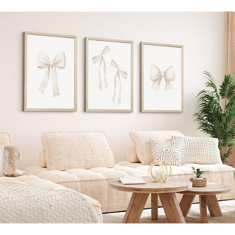Pennclys Bow Wall Art Coquette Room Canvas Decor Beige Bow Poster Preppy Wall Deocr Aesthetic Pictures Coquette Girly Posters Nursery Art Prints for Girls Bedroom 12x16 Inch Wood Framed Set of 3 - Image 5