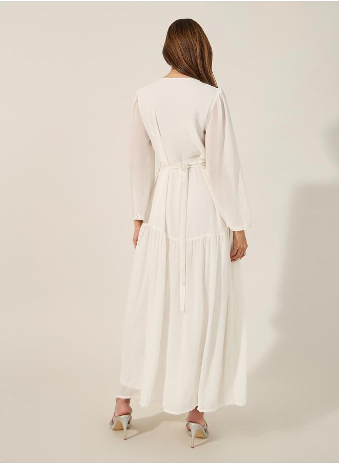 Styli - Schiffli Lace Insert V-Neck Gathered Detail Kaftan - Image 1