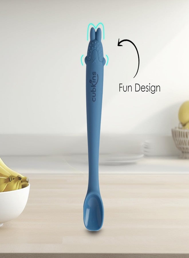 Cubkins Early Feeding Bendable Silicone Spoon for Newborn Babies, Toddlers & Kids | Non-Toxic, Food Safe and BPA Free | Washable and Reusable (Blue Olive) - Image 5