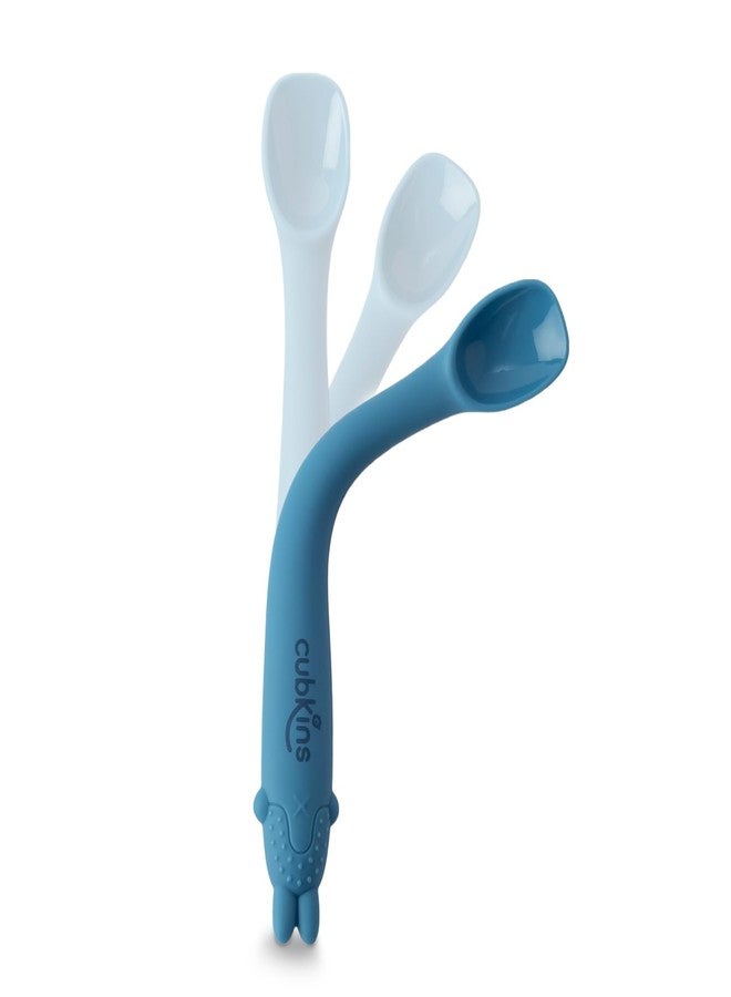 Cubkins Early Feeding Bendable Silicone Spoon for Newborn Babies, Toddlers & Kids | Non-Toxic, Food Safe and BPA Free | Washable and Reusable (Blue Olive) - Image 1