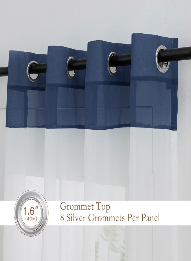 L.Z.E Navy Blue Sheer Curtains 84 Inches Long 2 Panels Set for Living Room, White and Dark Blue Sheer Curtains for Bedroom Kids Room Dining Room, Grommet Top See-Through Window Sheers (56" W x 84" L) - Image 3
