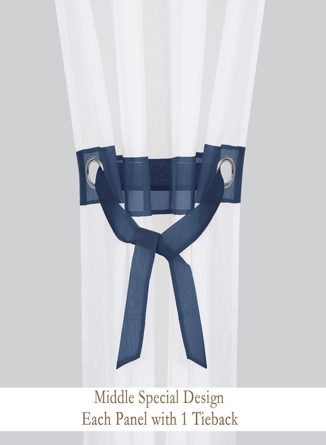 L.Z.E Navy Blue Sheer Curtains 84 Inches Long 2 Panels Set for Living Room, White and Dark Blue Sheer Curtains for Bedroom Kids Room Dining Room, Grommet Top See-Through Window Sheers (56" W x 84" L) - Image 4