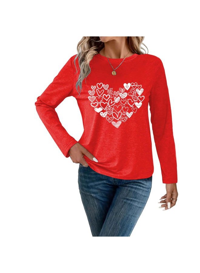 Grezea Women's Valentine's Day Shirt:Heart Love Valentines Long Sleeve Shirts Funny Valentine's Day Tee Tops, Red2, M - Image 3