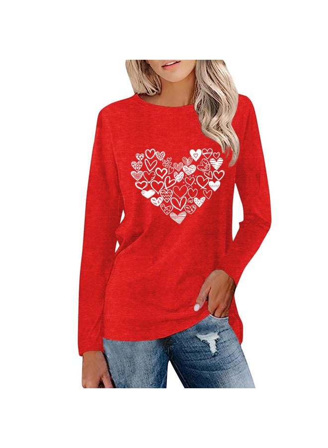 Grezea Women's Valentine's Day Shirt:Heart Love Valentines Long Sleeve Shirts Funny Valentine's Day Tee Tops, Red2, M - Image 2