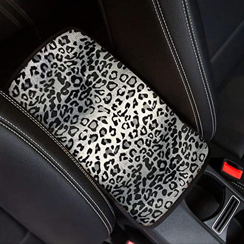 Dreaweet Grey Leopard Printed Universal Auto Center Console Lid Pad Soft Comfy Car Armrest Seat Box Protector Fit for Most Standard Size Vehicle Interior Accessories - Image 1