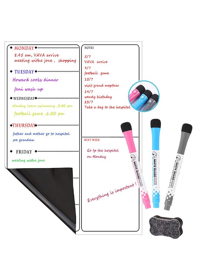 Erasable Magnetic Refrigerator Weekly Schedule, Easy To Write Markings, Complimentary Red, Blue, And Black 3-Color Pens+Bone Plate - Image 4