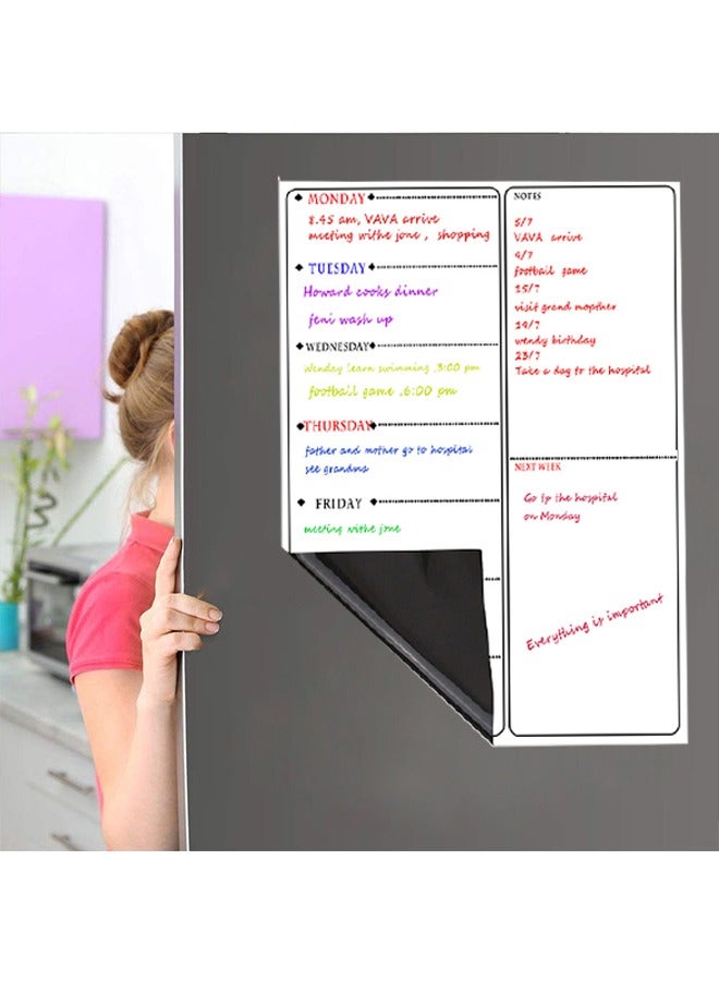 Erasable Magnetic Refrigerator Weekly Schedule, Easy To Write Markings, Complimentary Red, Blue, And Black 3-Color Pens+Bone Plate - Image 1
