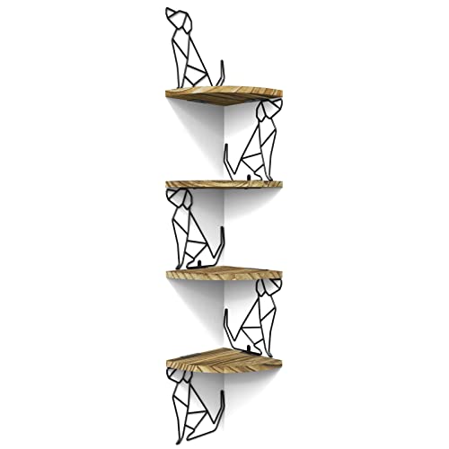 Alsonerbay Corner Shelf Wall Mount, 4 Tier Floating Shelves for Wall Storage, Rustic Wood Shelves for Bedroom, Living Room, Bathroom, Entryway, Garage (Dog Shaped) - Image 1