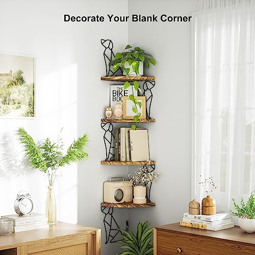 Alsonerbay Corner Shelf Wall Mount, 4 Tier Floating Shelves for Wall Storage, Rustic Wood Shelves for Bedroom, Living Room, Bathroom, Entryway, Garage (Dog Shaped) - Image 4