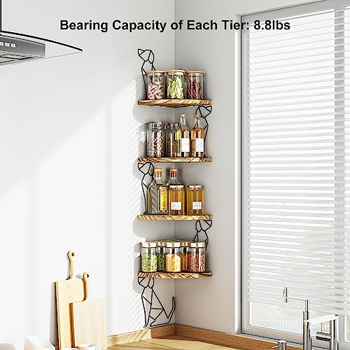 Alsonerbay Corner Shelf Wall Mount, 4 Tier Floating Shelves for Wall Storage, Rustic Wood Shelves for Bedroom, Living Room, Bathroom, Entryway, Garage (Dog Shaped) - Image 2