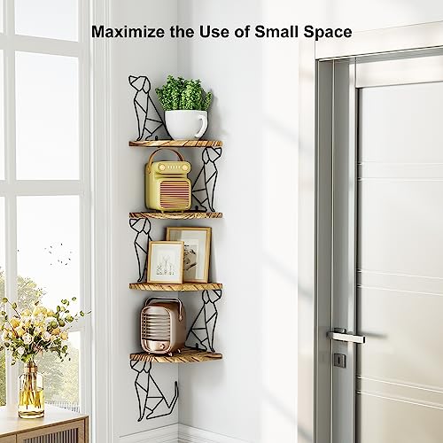 Alsonerbay Corner Shelf Wall Mount, 4 Tier Floating Shelves for Wall Storage, Rustic Wood Shelves for Bedroom, Living Room, Bathroom, Entryway, Garage (Dog Shaped) - Image 5