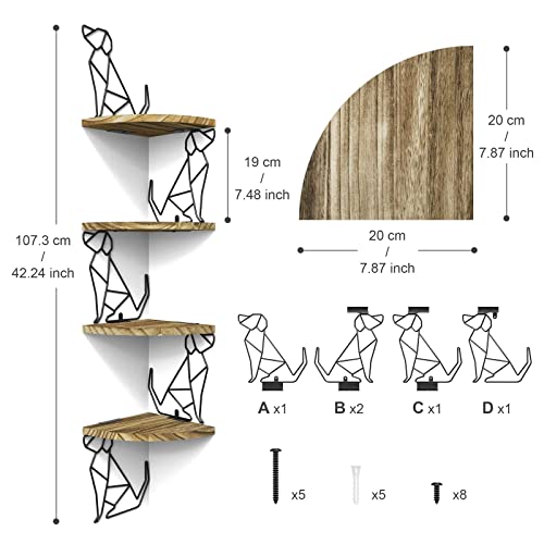 Alsonerbay Corner Shelf Wall Mount, 4 Tier Floating Shelves for Wall Storage, Rustic Wood Shelves for Bedroom, Living Room, Bathroom, Entryway, Garage (Dog Shaped) - Image 3