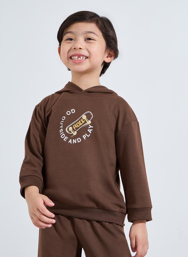 Styli Boys Brown Skateboard Print Hoodie and Joggers Set - Image 3