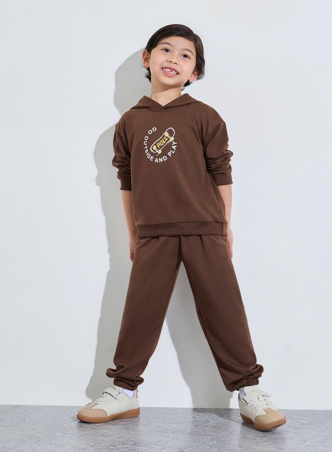 Styli Boys Brown Skateboard Print Hoodie and Joggers Set - Image 2
