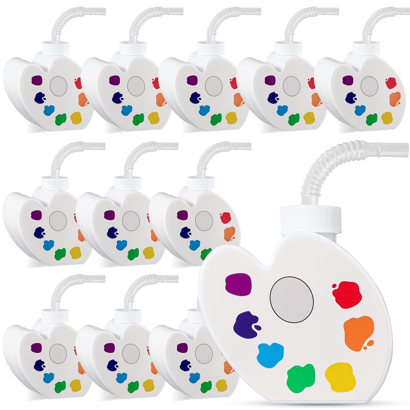 Sratte 12 Pieces Art Themed Party Supplies, Paint Party Gift Favor, 10 oz Plastic Painting Palette Shape Cups with Straws and Lids Bulk for Birthday Baby Shower Decoration - Image 1