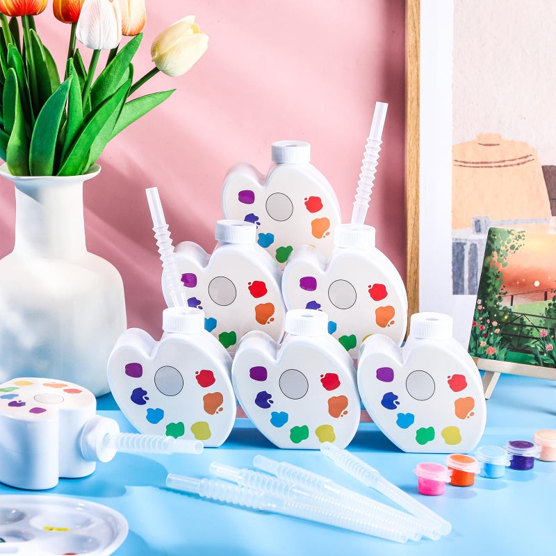 Sratte 12 Pieces Art Themed Party Supplies, Paint Party Gift Favor, 10 oz Plastic Painting Palette Shape Cups with Straws and Lids Bulk for Birthday Baby Shower Decoration - Image 4