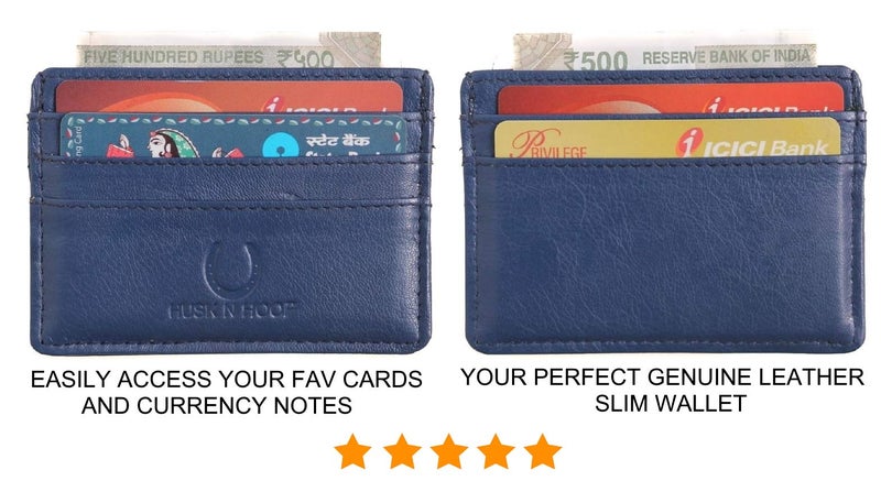 Husk N Hoof RFID Protected Leather Slim Credit Card Holder Wallet for Man Women | Card Holder for Men Woman | Navy Blue - Image 4