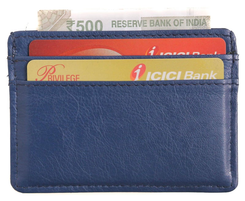 Husk N Hoof RFID Protected Leather Slim Credit Card Holder Wallet for Man Women | Card Holder for Men Woman | Navy Blue - Image 3
