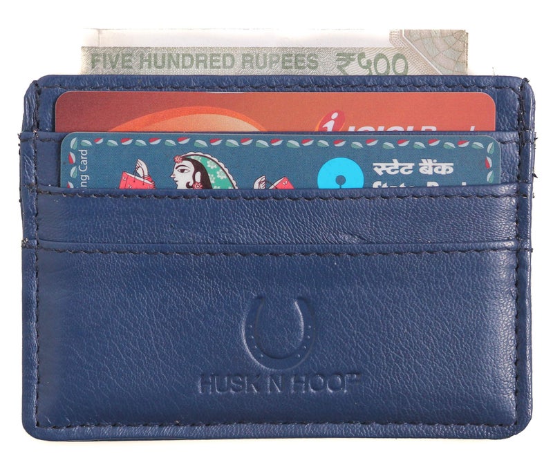 Husk N Hoof RFID Protected Leather Slim Credit Card Holder Wallet for Man Women | Card Holder for Men Woman | Navy Blue - Image 2