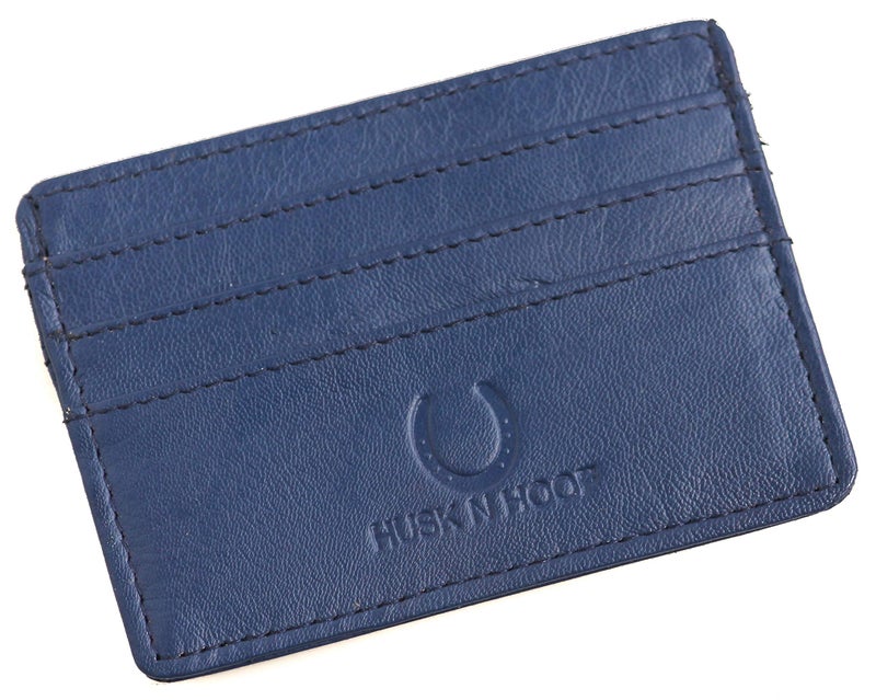 Husk N Hoof RFID Protected Leather Slim Credit Card Holder Wallet for Man Women | Card Holder for Men Woman | Navy Blue - Image 1