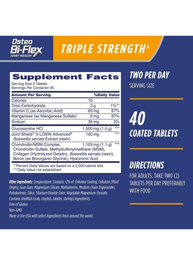 Osteo Bi-Flex Triple Strength(5) Glucosamine Chondroitin With Vitamin C Joint Health Supplement Coated Tablets 40 Count  - Image 3