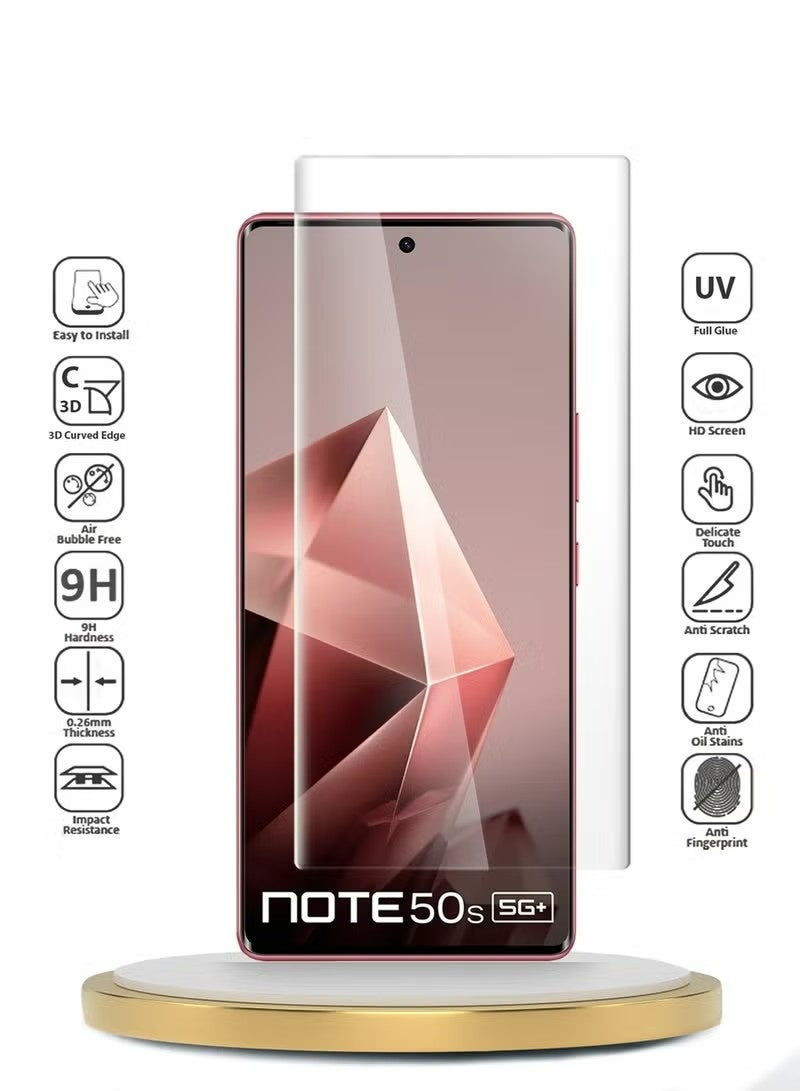 SNBFA 2Pcs Infinix Note 50s 5G 2025 Premium Curved Edges UV Full Glue Full Cover Tempered Glass Screen Protector  - Clear - Image 2