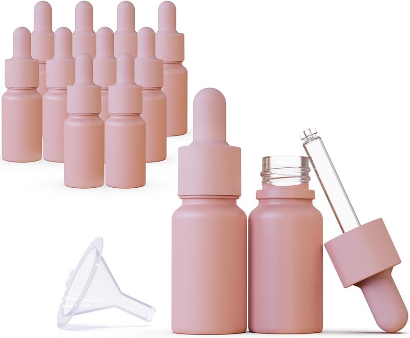 seafulee 1/3 oz Pink Coated Glass Dropper Bottles (10ML) with Glass Eye Dropper, UV Safe Bottles for Essential Oils and Aromatherapy (Pack of 12) - Image 1