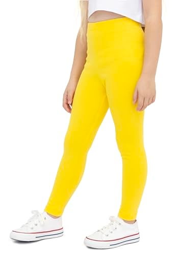 Lilax Girls' Basic Solid Full Length Cotton Soft Leggings (2T, Yellow) - Image 1