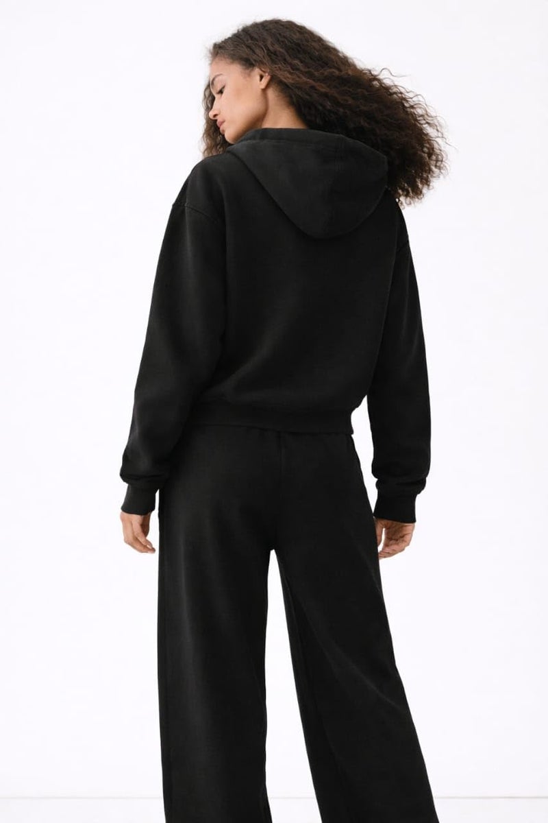 Colors & Blends - Warm Hoodie & Wide Leg Pant Set | Winter Wear Women's Track Suit set | Casual Travel & Loungewear Co-ord set Outfit | Oversized Loose Fit Winter Hoodie set (Black - S size) - Image 2
