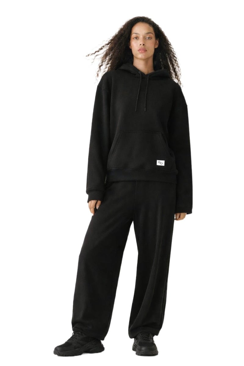 Colors & Blends - Warm Hoodie & Wide Leg Pant Set | Winter Wear Women's Track Suit set | Casual Travel & Loungewear Co-ord set Outfit | Oversized Loose Fit Winter Hoodie set (Black - S size) - Image 1