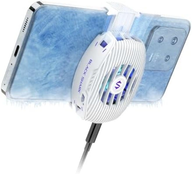 مبرد هاتف بلاك شارك للألعاب FunCooler 5 NEO، مروحة تبريد سلكية للهاتف المحمول خفيفة الوزن هادئة مع ضوء RGB، مشع للهواتف المحمولة مقاس 2.67-3.45 بوصة لأجهزة iPhone/Android، مع مسمار تثبيت (أسود)