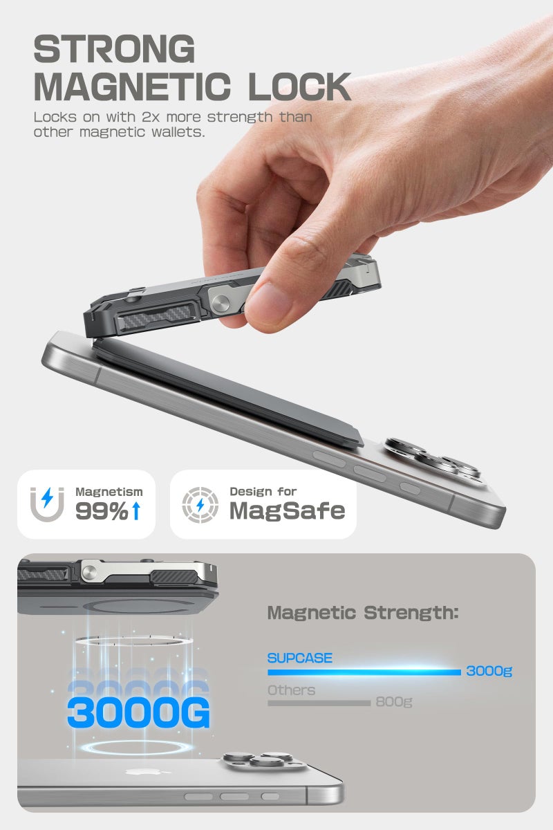 SUPCASE for MagSafe Wallet with Stand, Magnetic Wallet for Men, [Hold 5 Cards] [Adjustable Stand] [RFID Blocking] Phone Stand Credit Card Holder Tripod for iPhone 17/16/15/14/13/12 Series, Silver - Image 2