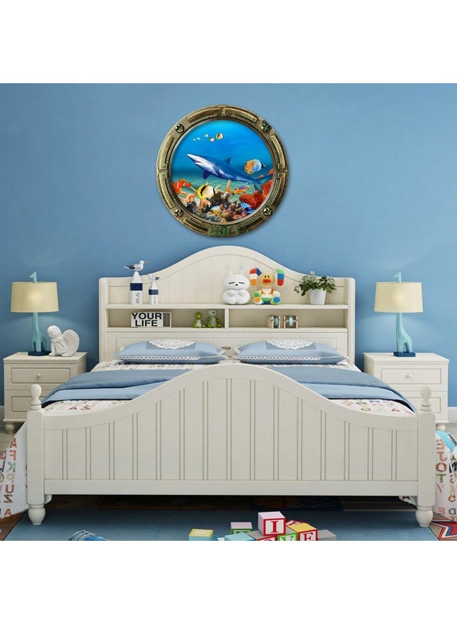 Boodecal Unsersea Series Porthole Fake Window Removable Wall Decals Swimming Shark Art Sea Fish Waterproof Wall Stickers For Childrens Playroom Nursery Bathroom 18 Inches X 18 Inches - Image 5