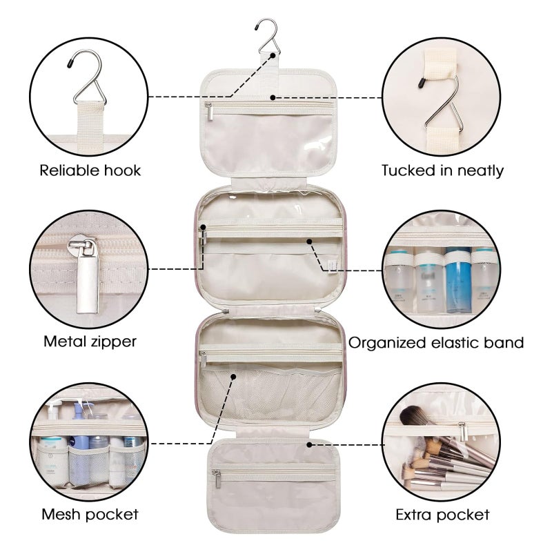 Narwey Hanging Toiletry Bag for Women Travel Makeup Bag Organizer Toiletries Bag for Travel Size Essentials Accessories Cosmetics (Dusty Rose (Medium)) - Image 4