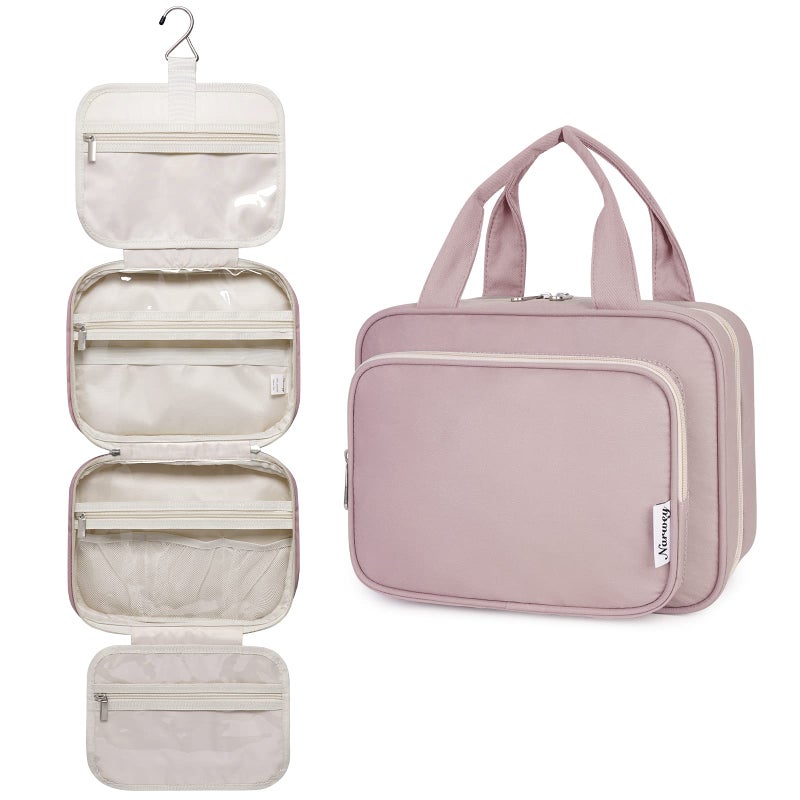 Narwey Hanging Toiletry Bag for Women Travel Makeup Bag Organizer Toiletries Bag for Travel Size Essentials Accessories Cosmetics (Dusty Rose (Medium)) - Image 1