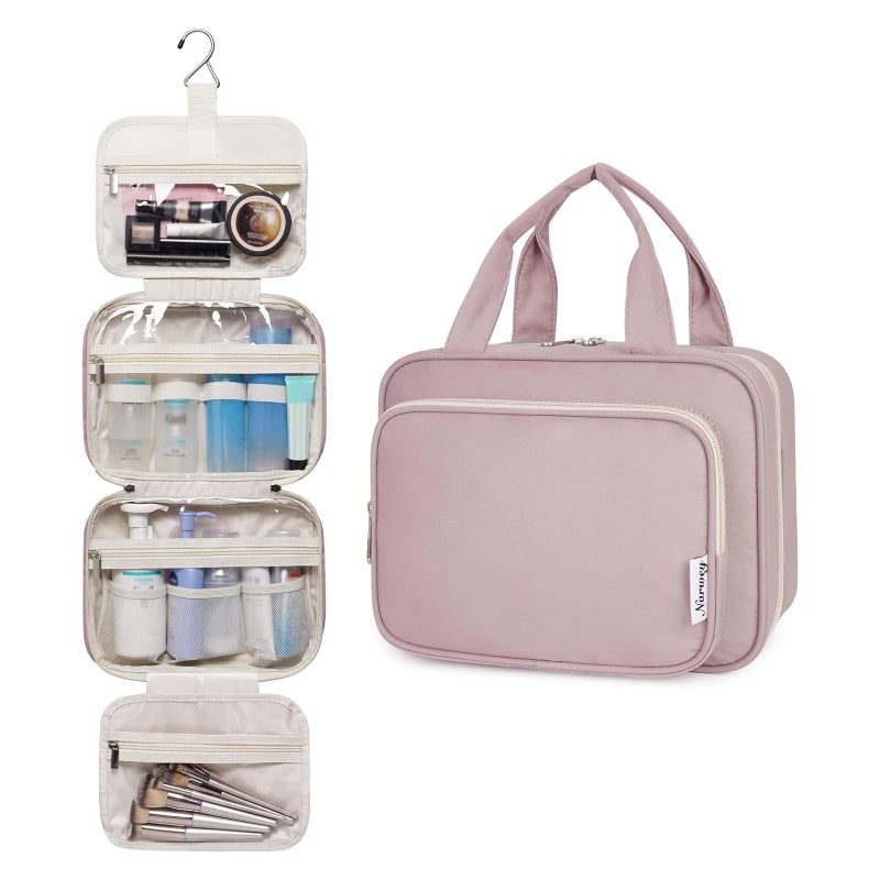 Narwey Hanging Toiletry Bag for Women Travel Makeup Bag Organizer Toiletries Bag for Travel Size Essentials Accessories Cosmetics (Dusty Rose (Medium)) - Image 2