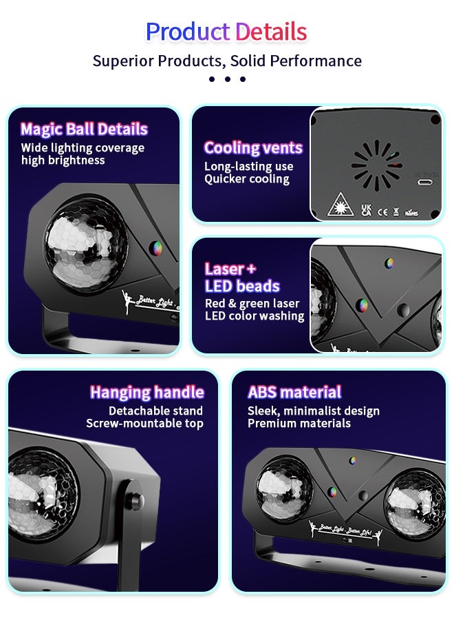 Solerconm Party Disco Ball Light with 4 Modes (Starry Sky, Water Wave, Magic Ball & Laser), Sound Activated DJ Strobe Light with Remote Control for Club, KTV & Party Décor - Image 5